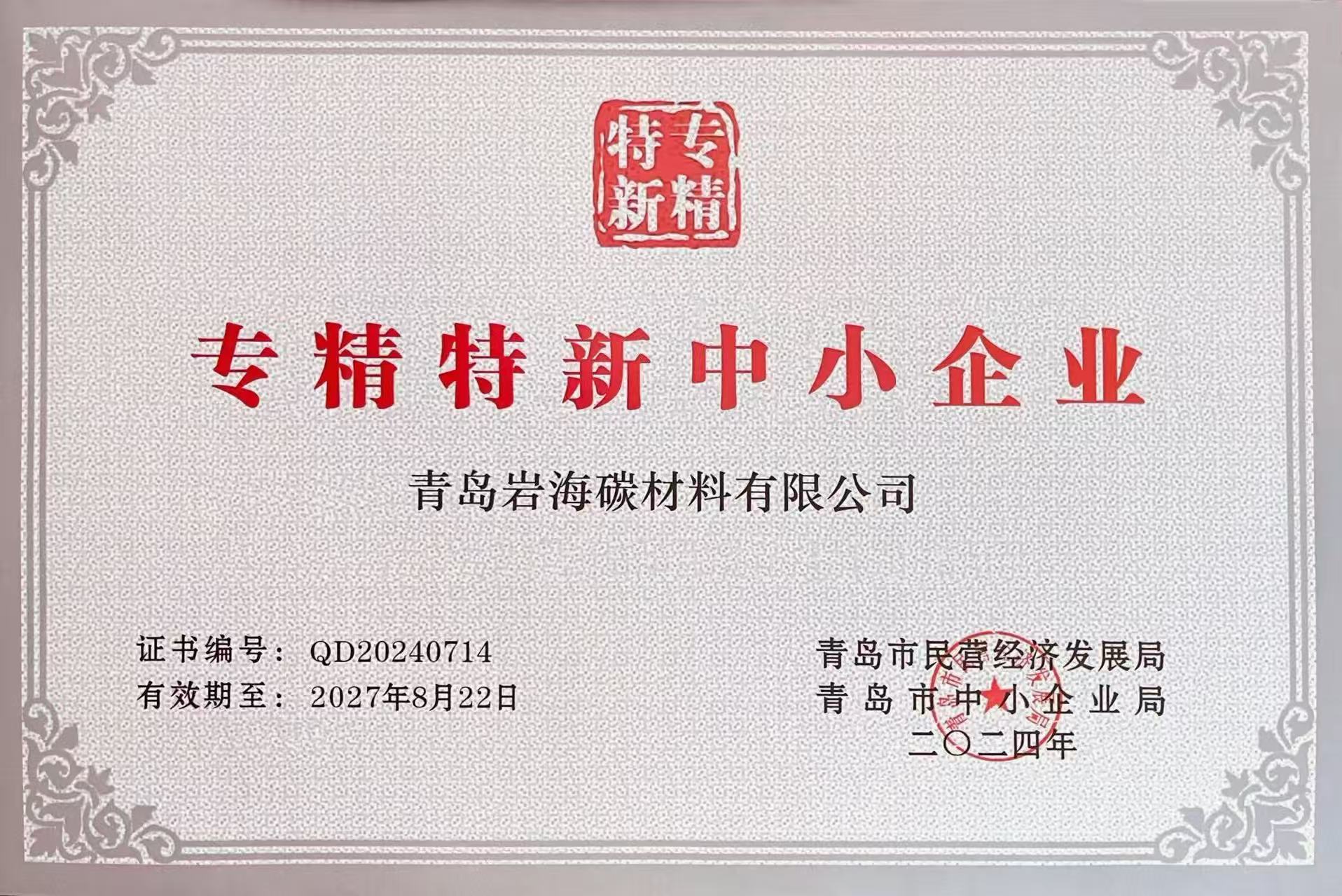 Specialized special new enterprise certificate